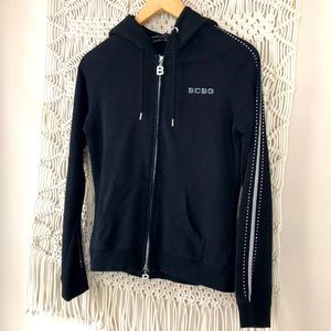BCBG MaxAzria black & rhinestone track sweat coat size S Y2K 90’s fit vi…